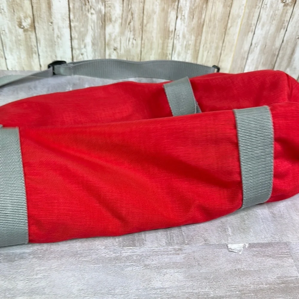 American tourister Red Duffel Bag with Gray Straps 1970s Vintage
